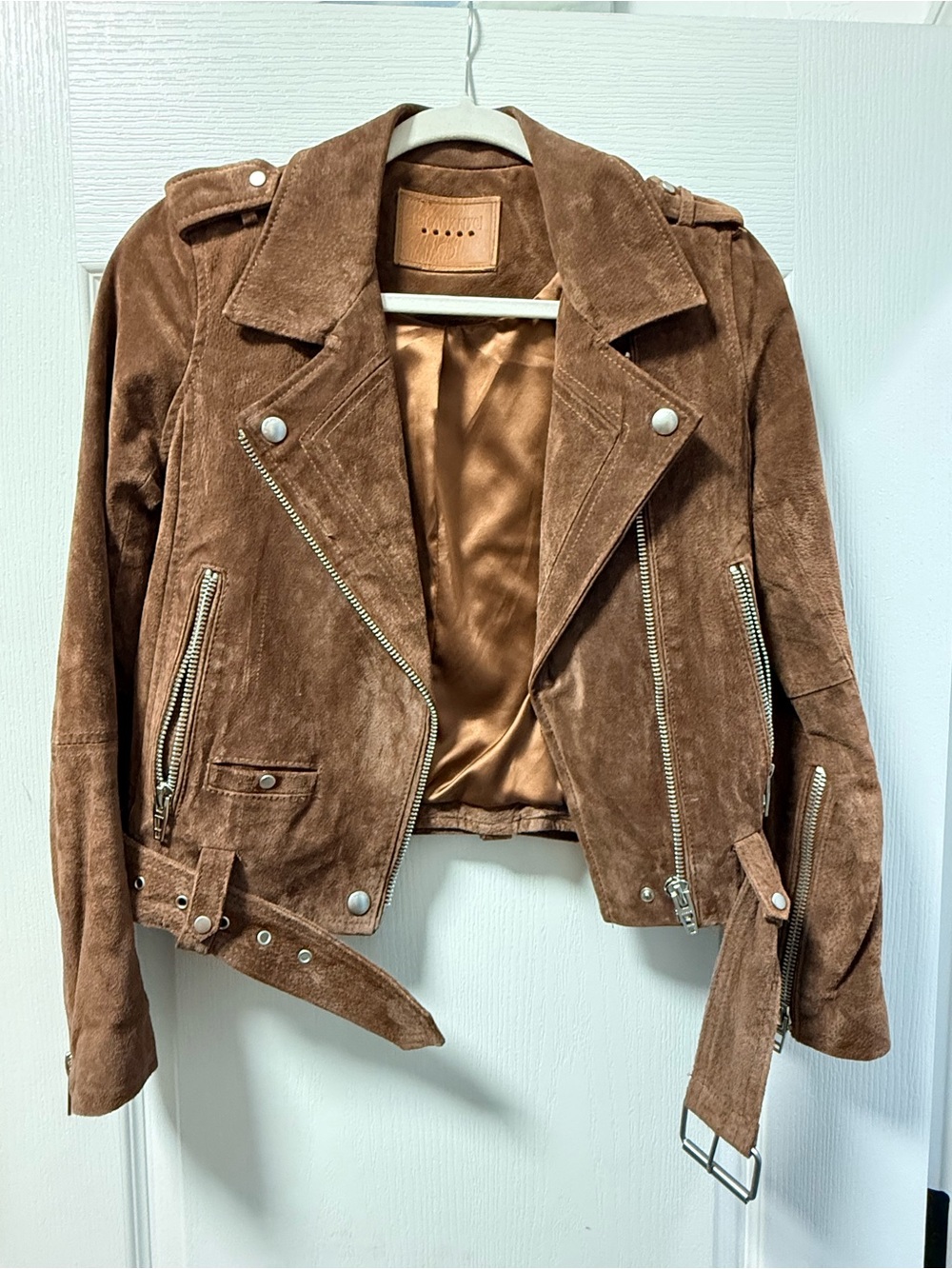 Blank NYC Brown Suede Moto Jacket with Belt